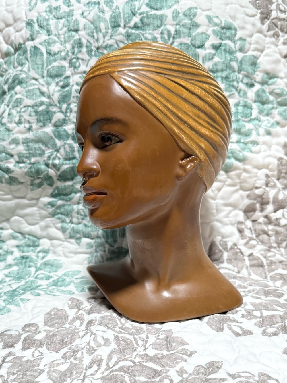 Vintage Marwal Polynesian Woman Turban Head Wrap Chalkware 1960's Head Bust